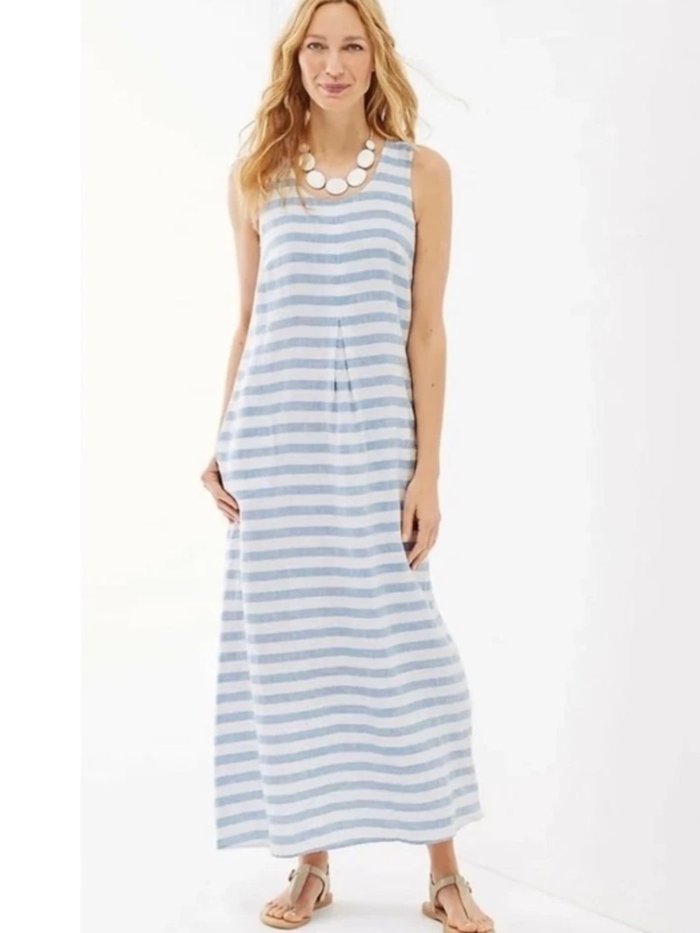 J.Jill Striped Love Linen Maxi Tank Dress. Size Medium - Picture 1 of 9